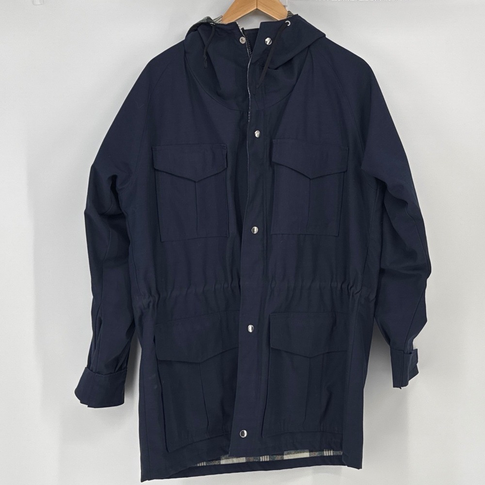 Frostline Kit Vintage Men Medium Parka Navy Blue Plaid Lined Mountain Jacket
